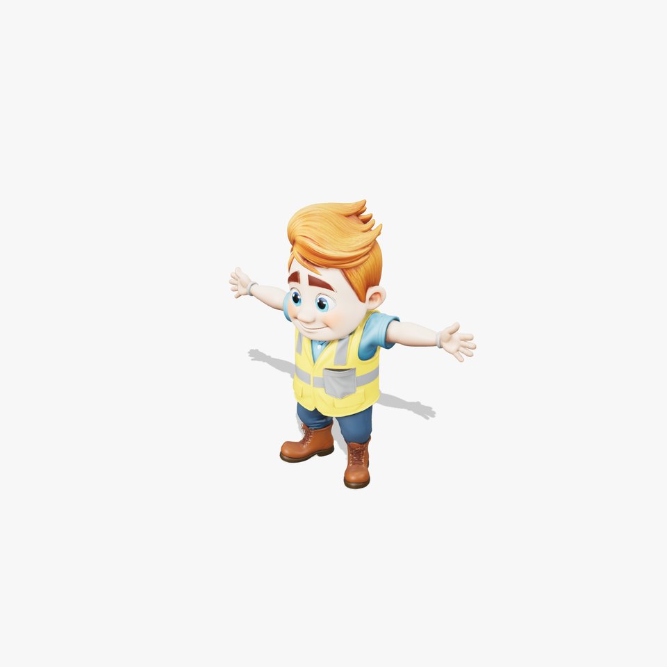 Cartoon Worker in Bright Safety Vest