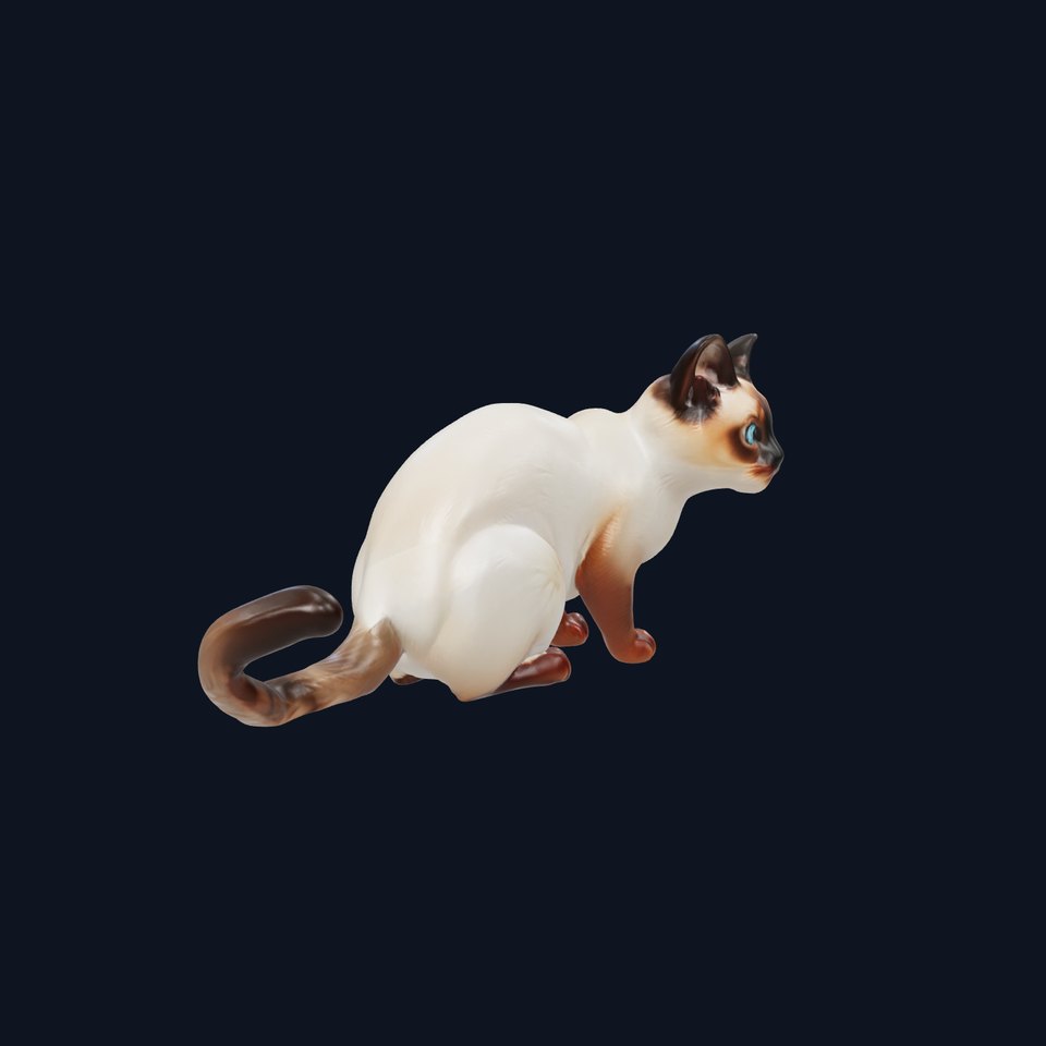 Realistic Siamese Cat 3D Model with Blue Eyes