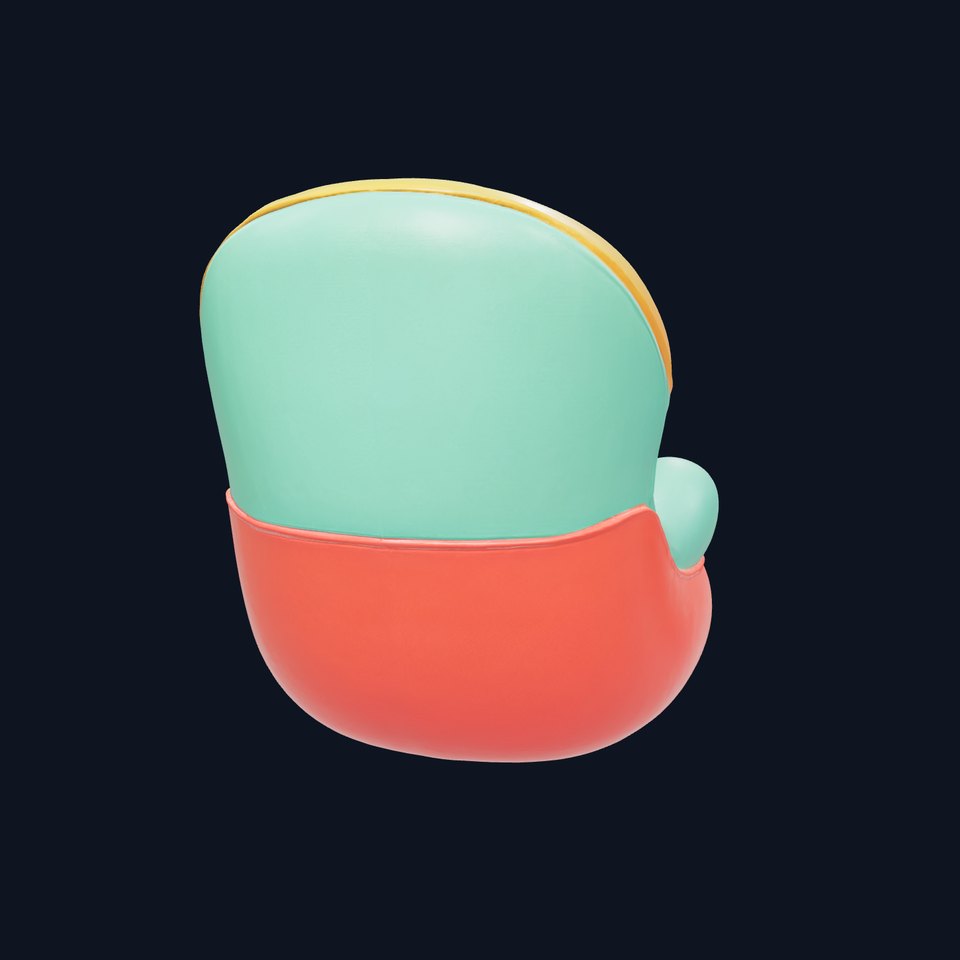 Cartoon Armchair with Rounded Shapes and Fun Pillow Faces