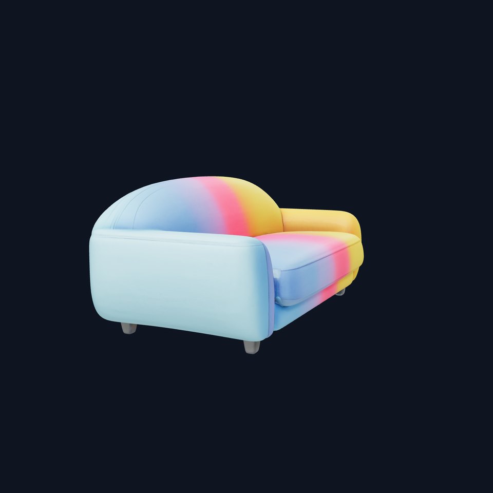 Colorful Sculpted Sofa with Rounded Forms
