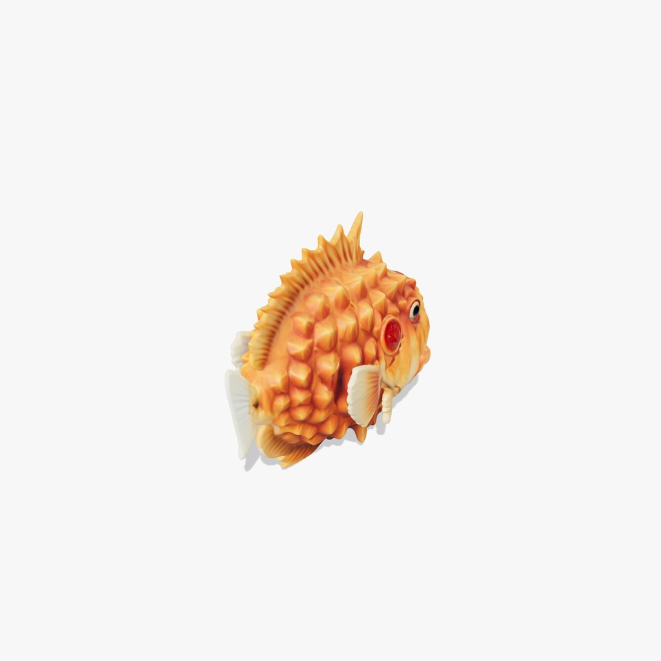 Pinecone Fish Model with Glowing Mouth and Armored Scales