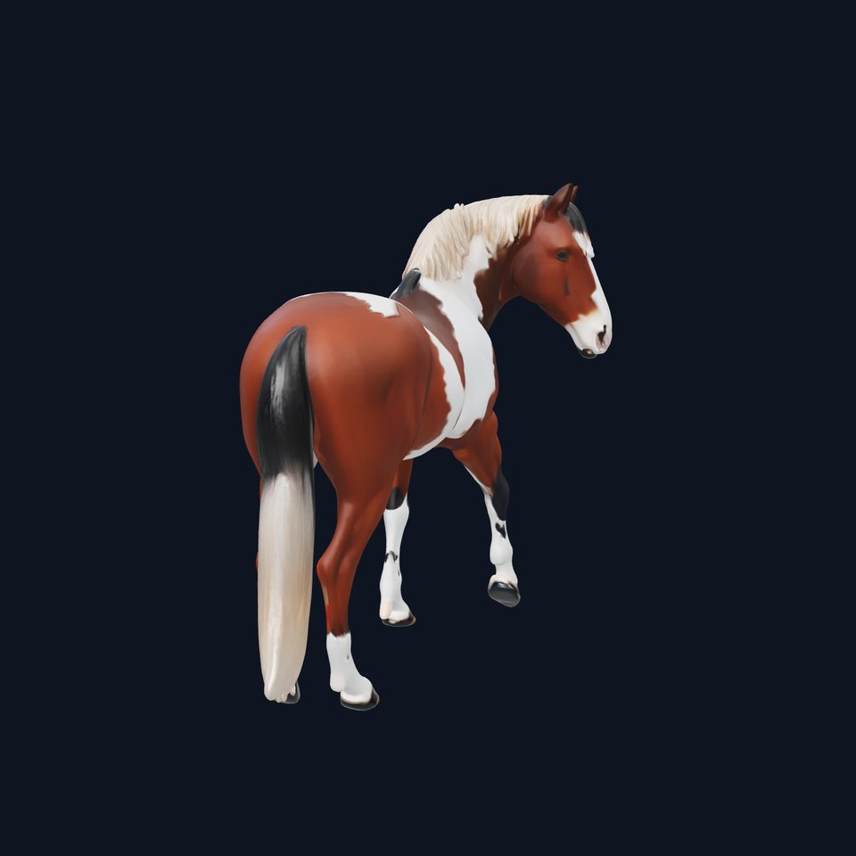 Pinto Arabian Horse 3D Model with Bold Patches