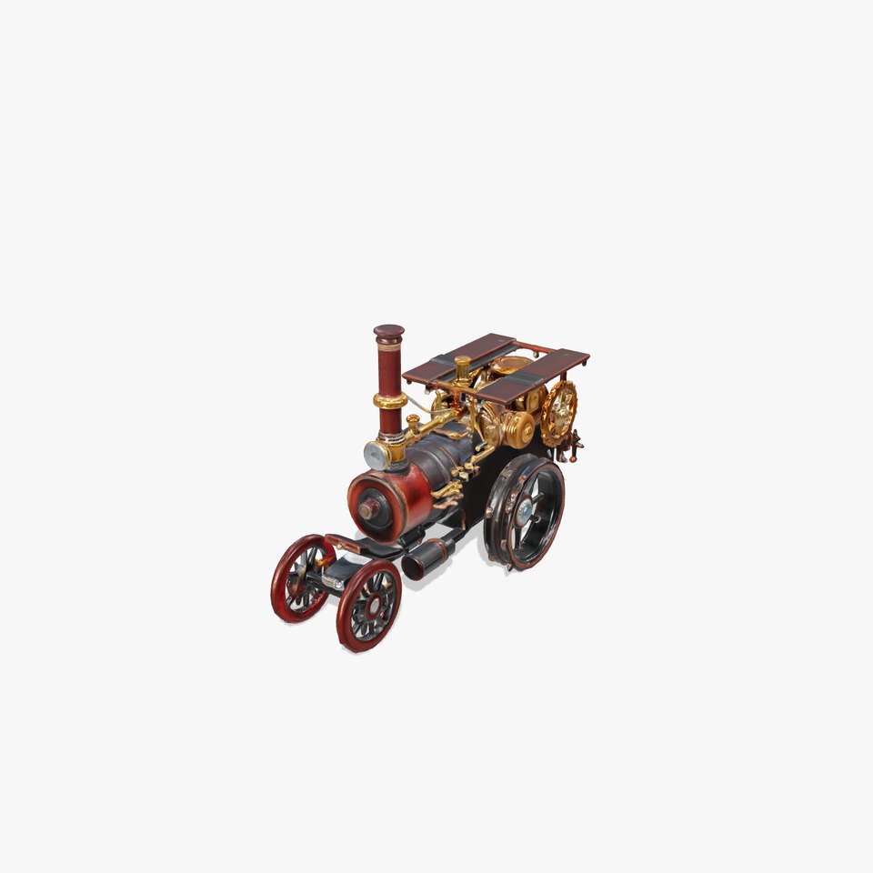 Steampunk Victorian Tractor with Brass Gears and Steam Pipes