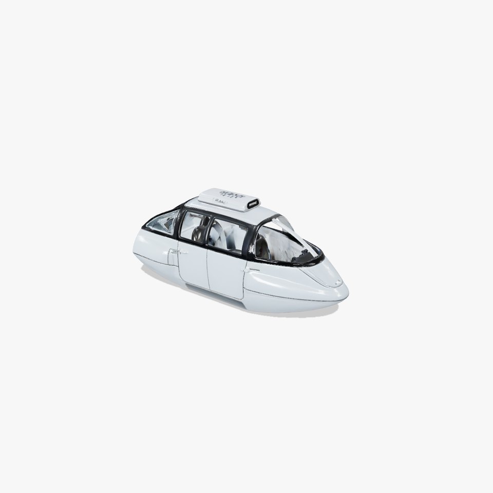 Futuristic Space Taxi Capsule in Sleek Silver-Black Design