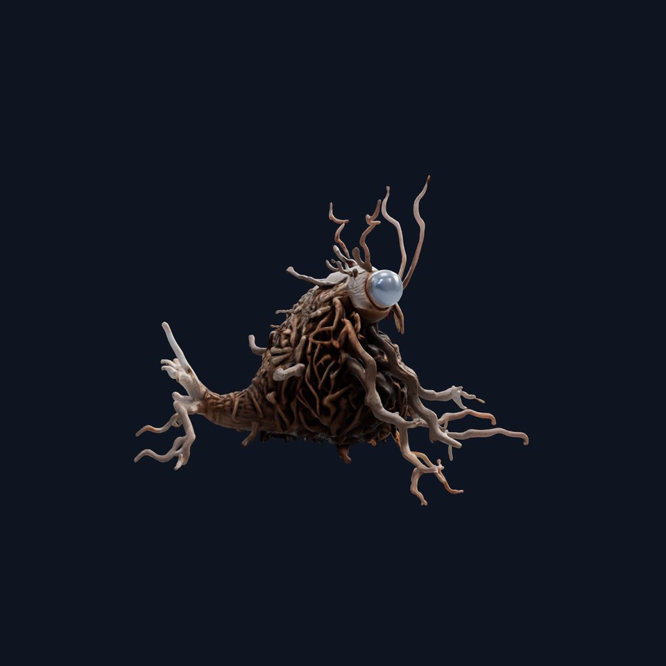 Root-Entanglement Creature with Insectoid Eyes