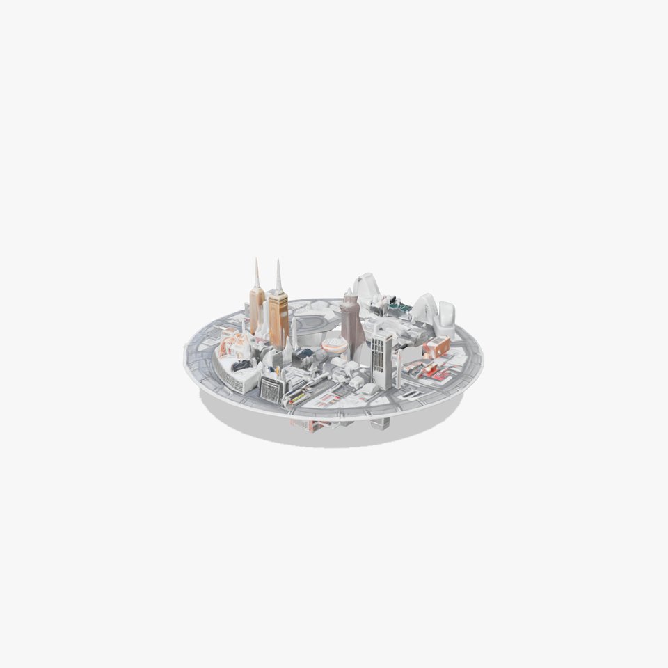 Cyberpunk Futuristic Circular City District 3D Model