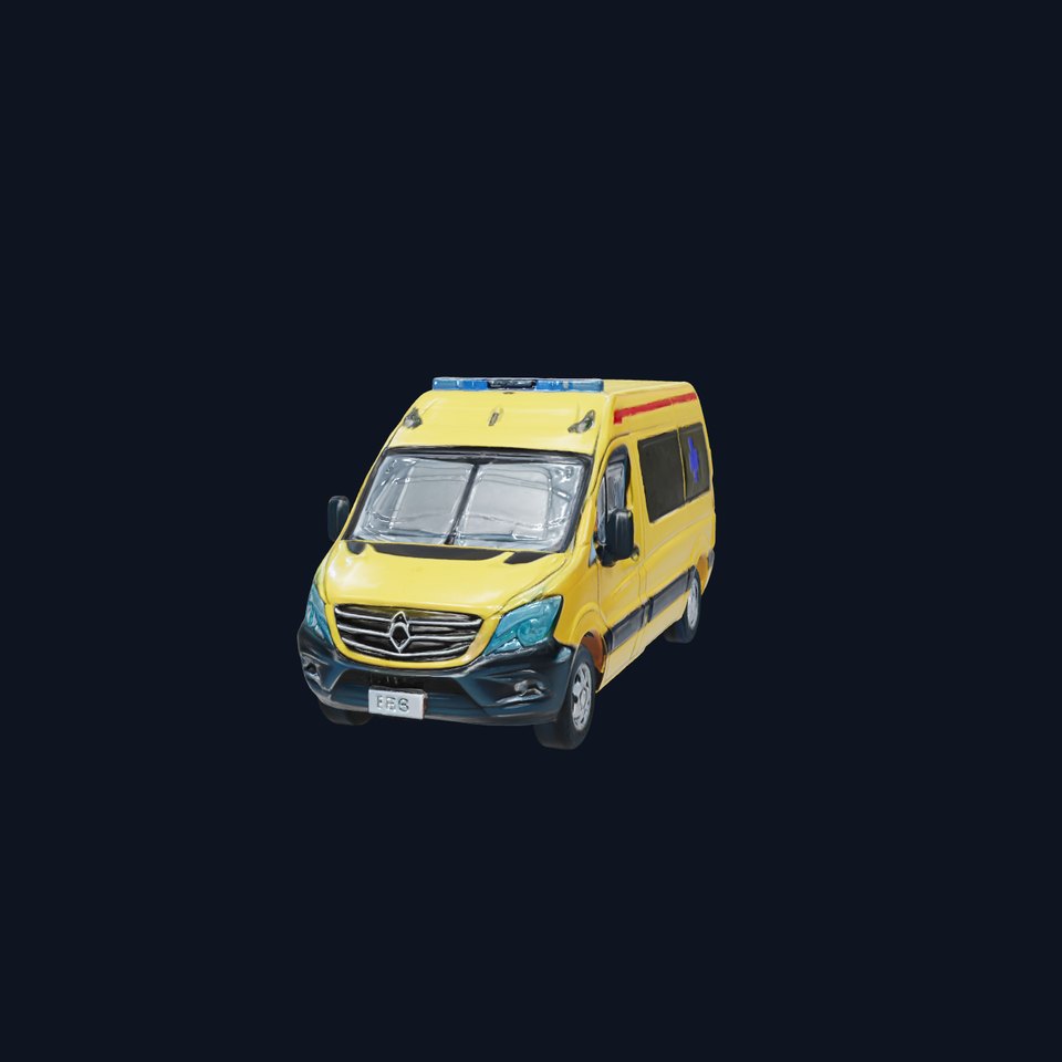 Yellow Ambulance Van with Rounded Hood and Blue-White Lights