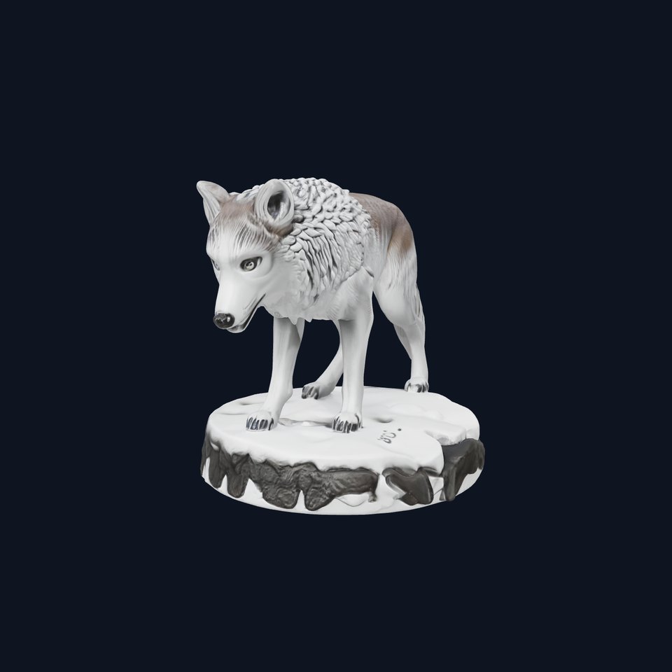 Mystic Wolf Statuette with Snowy Texture and Primal Detail