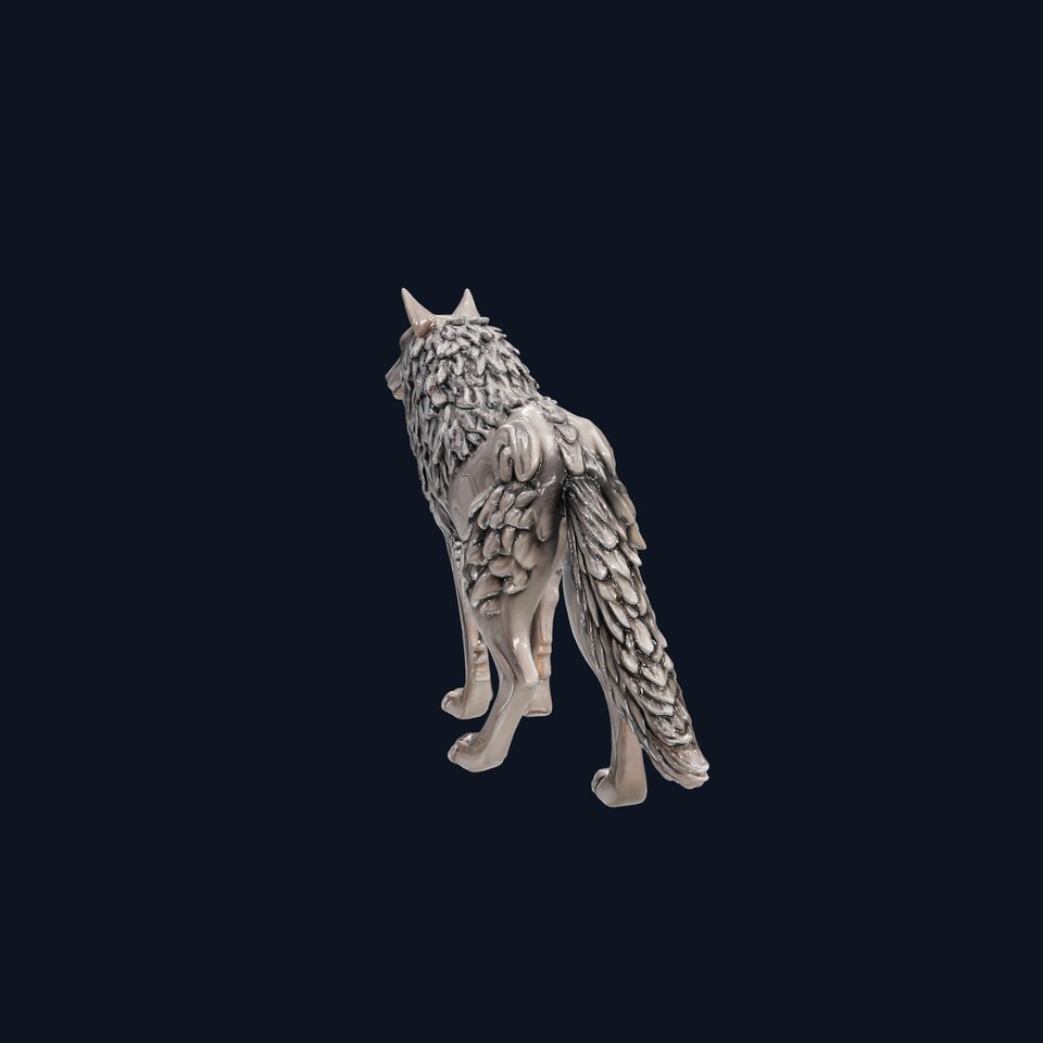 Mythic Lupine Guardian Sculpture with Detailed Fur