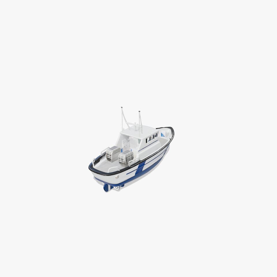 Toy Boat Model White Blue Hull Design