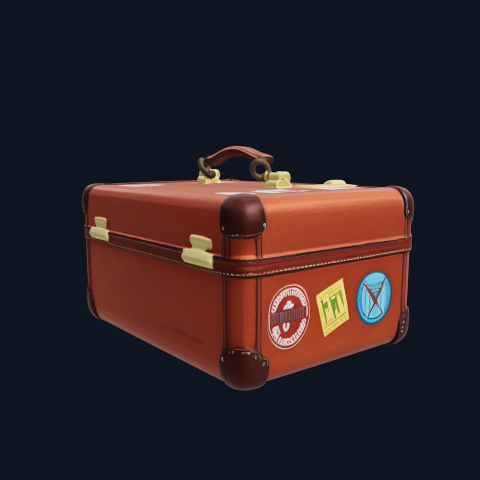 Vintage Leather Travel Suitcase with Stickers