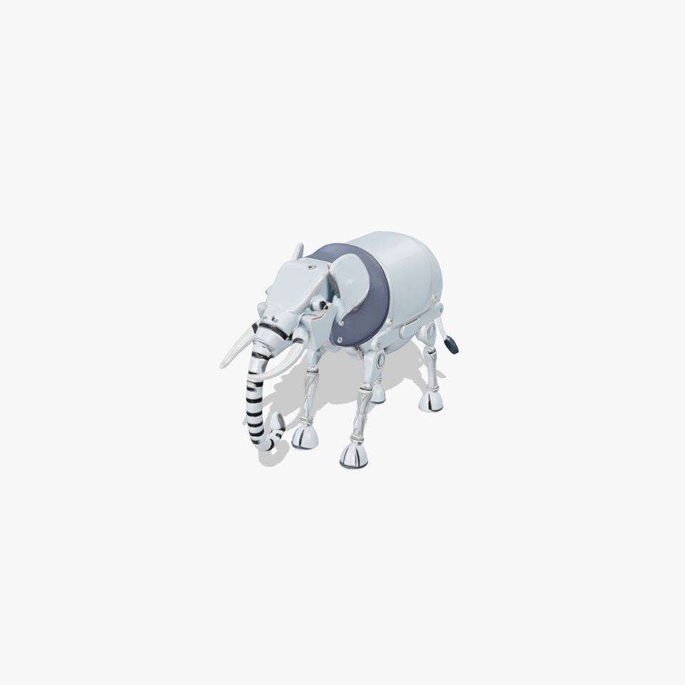 Mechanical Elephant with Metallic Thin Legs and Grabbing Trunk