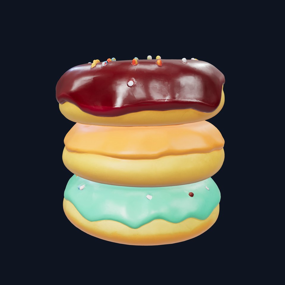 Colorful Glazed Donut Stack with Sprinkles 3D Model