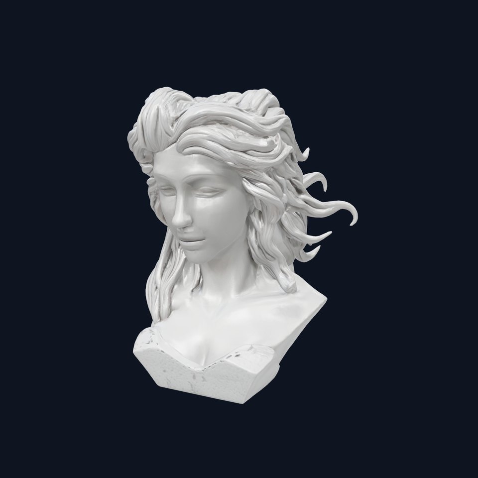 Oceanic Siren Bust with Flowing Hair Sculpture