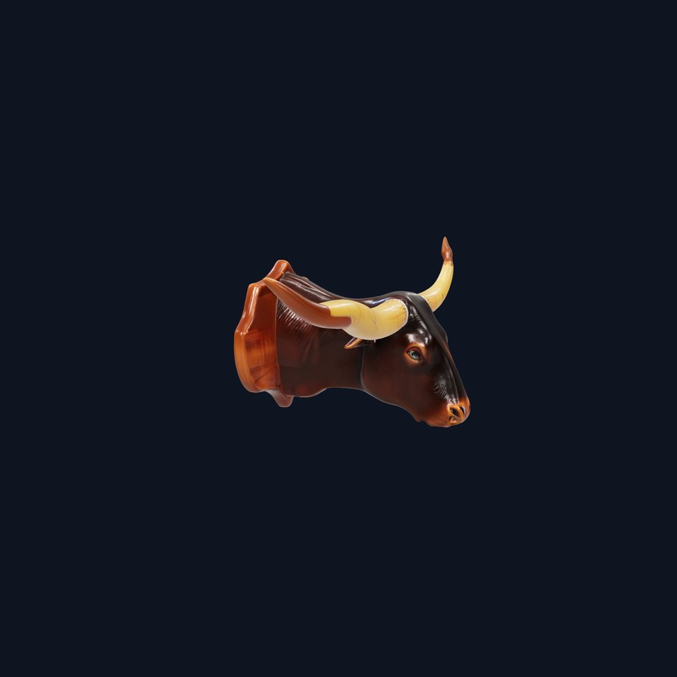 Rustic Bull Head Sculpture with Textured Horns on Wooden Plaque