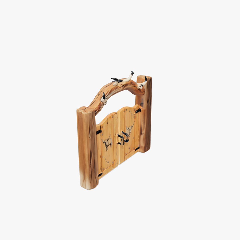 Rustic Aged Wooden Ranch Gate with Longhorn Motifs