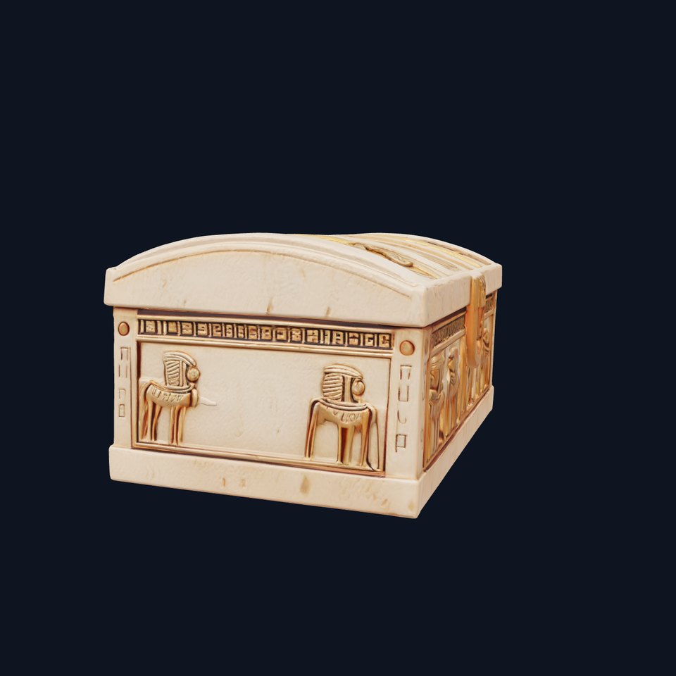 Ancient Egyptian Treasure Chest with Hieroglyphic Carvings