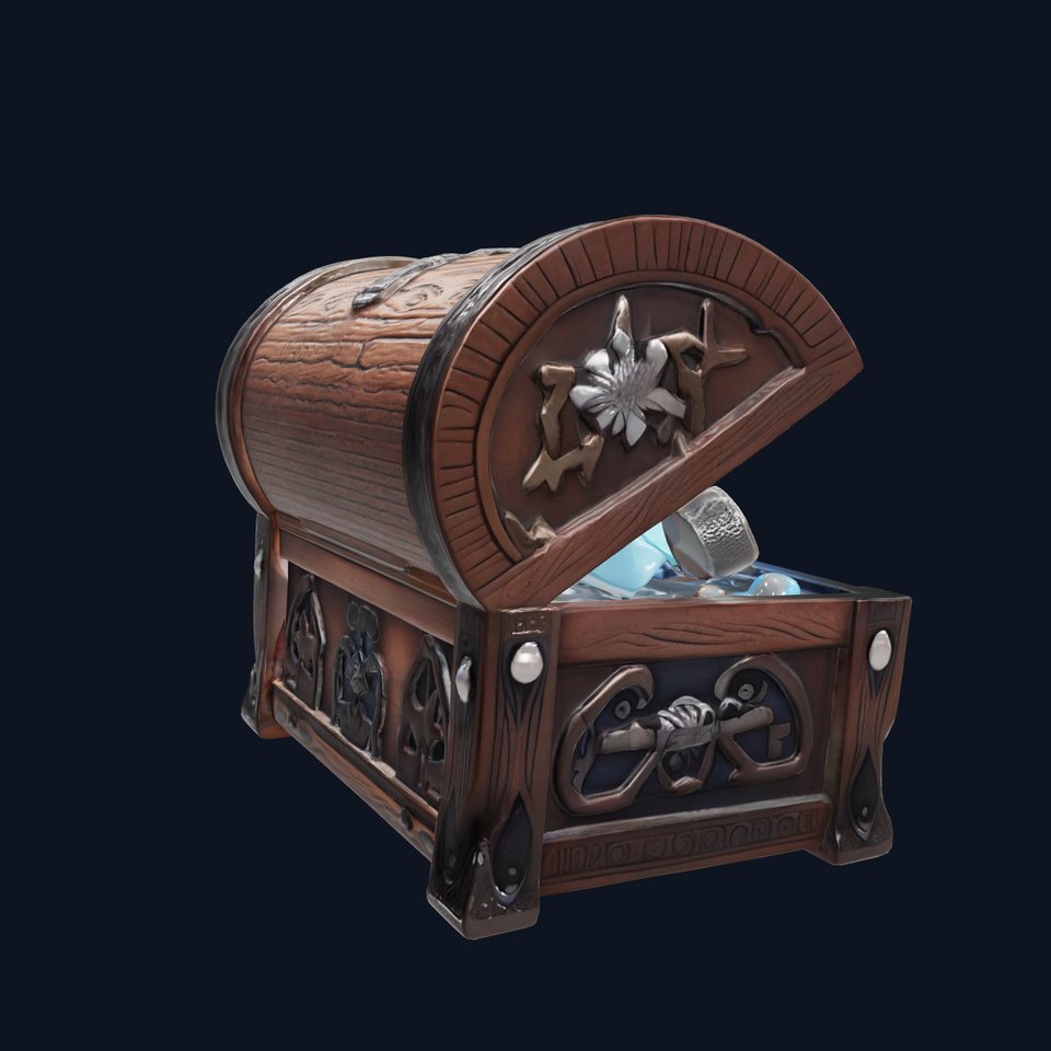 Fantasy Nordic Treasure Chest with Gems and Coins