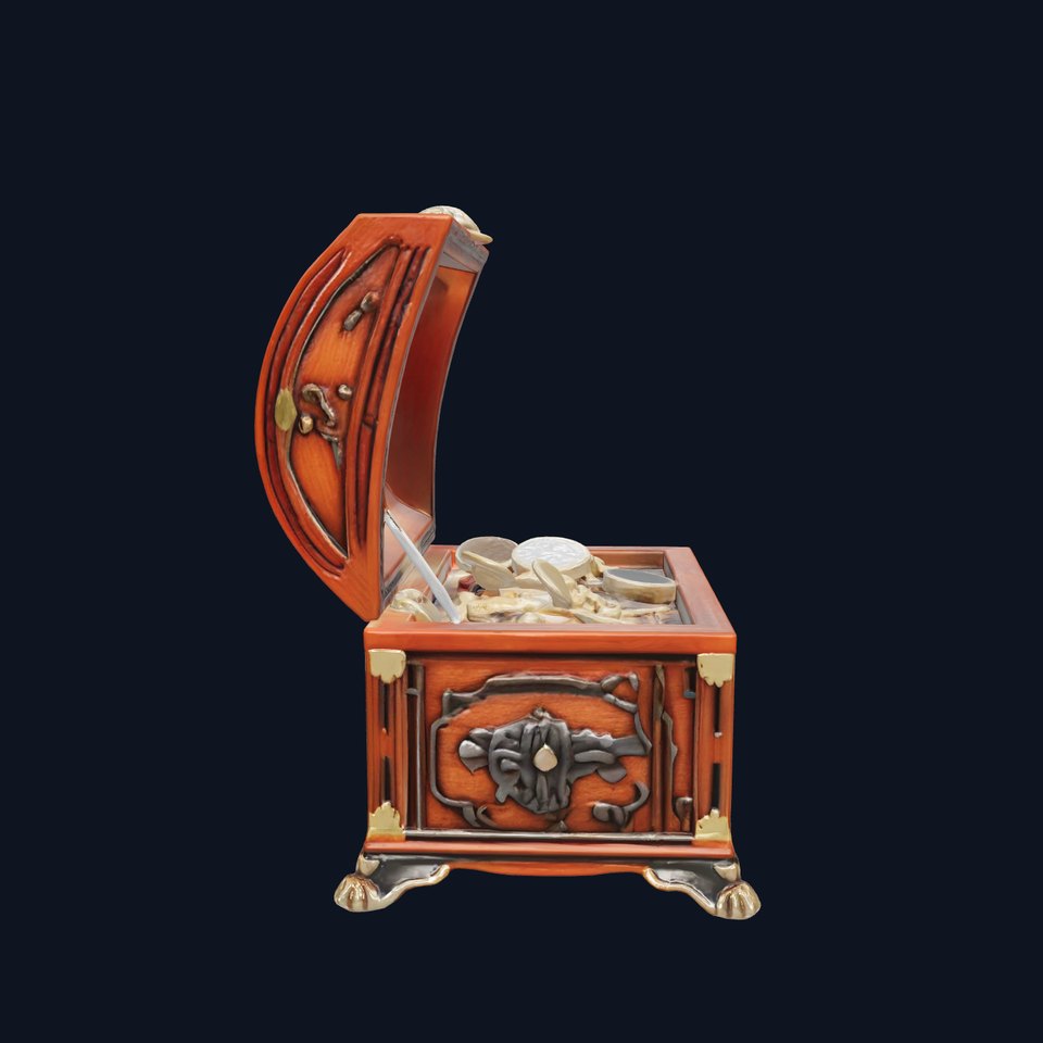 Victorian Treasure Chest with Jewelry and Coins