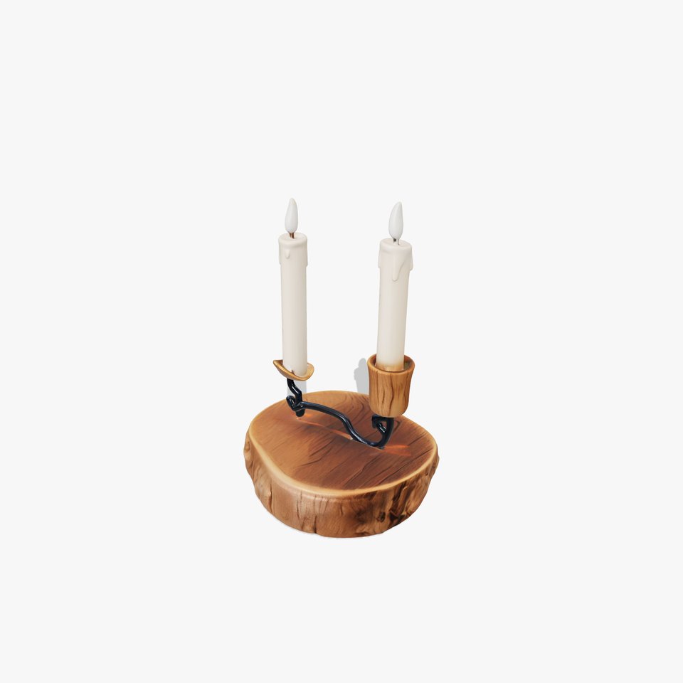 Rustic Wooden Candelabra with Natural Wax Drips model pack