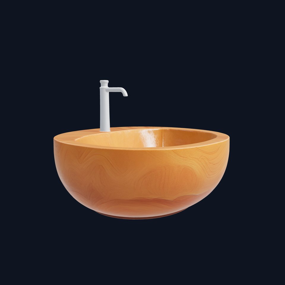 Natural Wooden Sink with Waterfall Faucet Model Pack