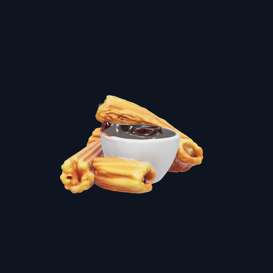 Golden Spanish Churros with Chocolate Sauce model pack