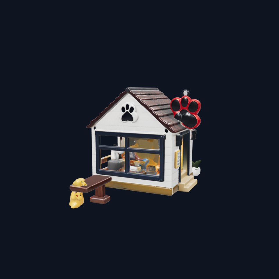 Whimsical Pet Store with Paw-Print Sign model pack