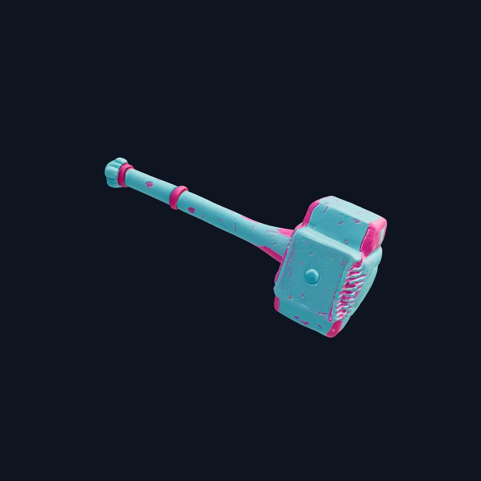 Stylized Horned Battle Hammer Model Pack in Turquoise and Magenta