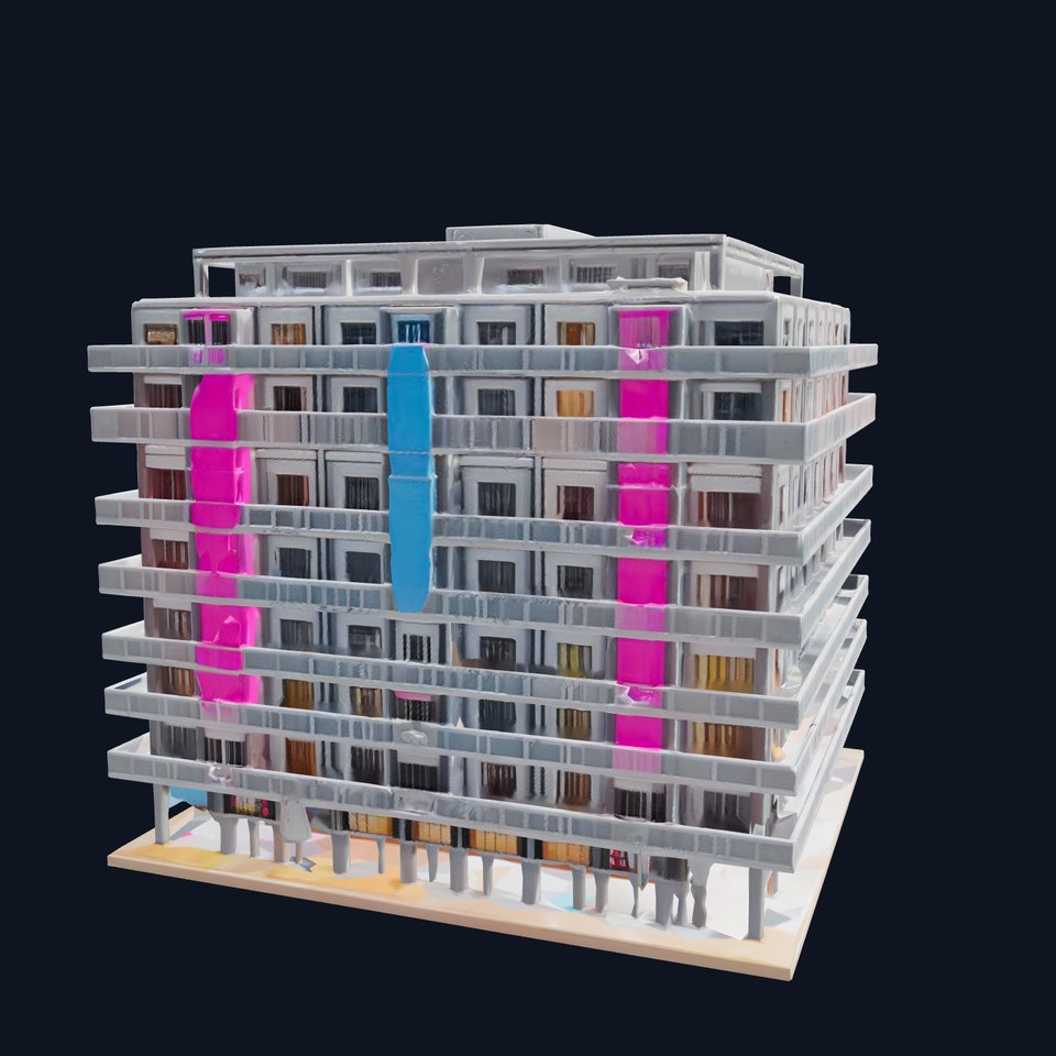 Modern Residential Complex Model Pack with Glass Balconies and Digital Screens