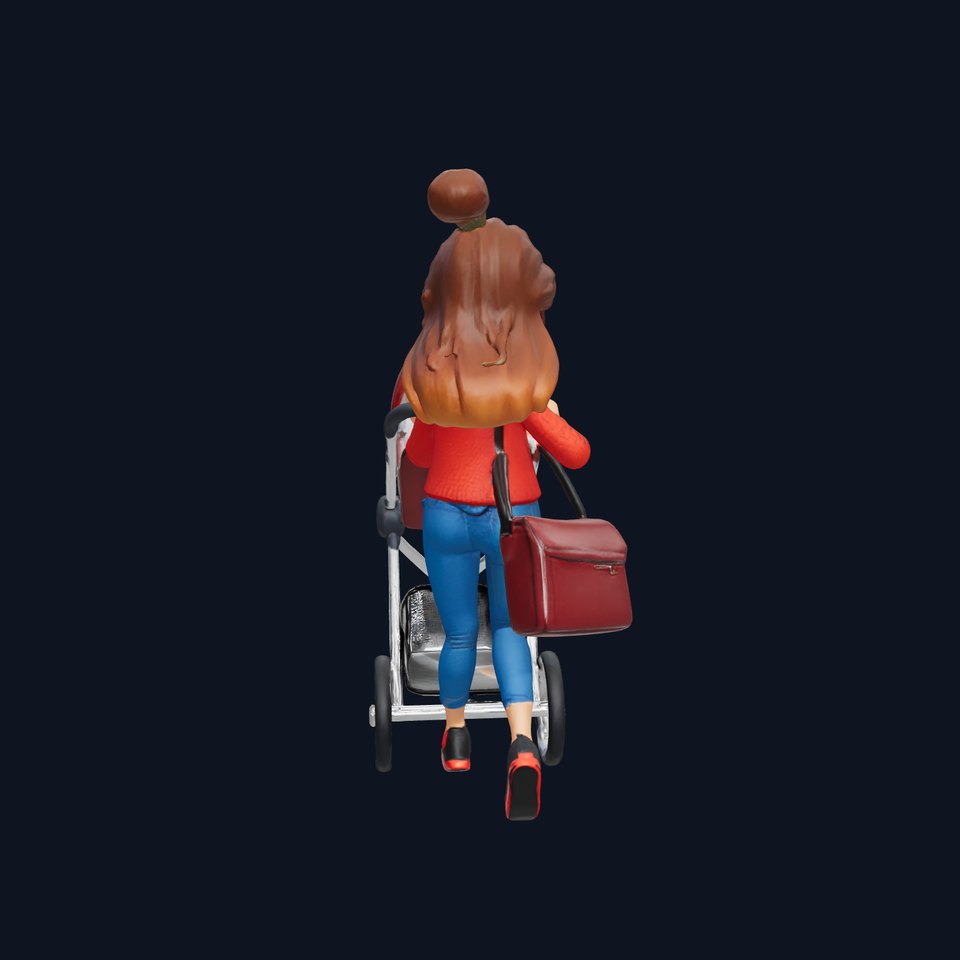 Cartoon Mother and Baby Stroller Character model pack