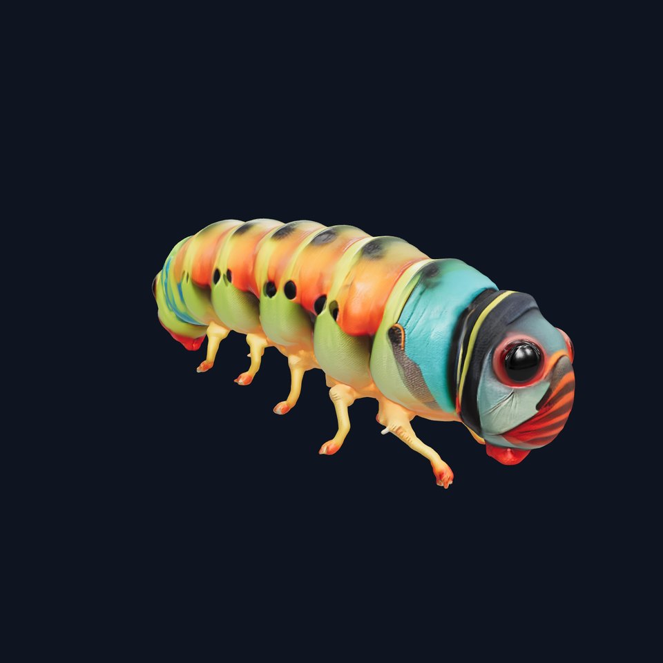 Technicolor Caterpillar Neon Stripes Sculpture model pack