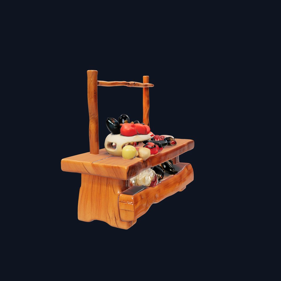 Rustic Market Table with Produce and Meats Model Pack