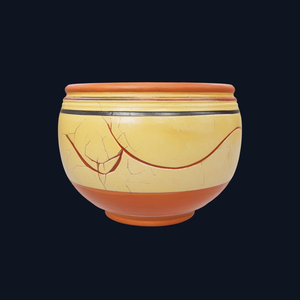 Hand-Painted Pottery Bowl Traditional Craft model pack