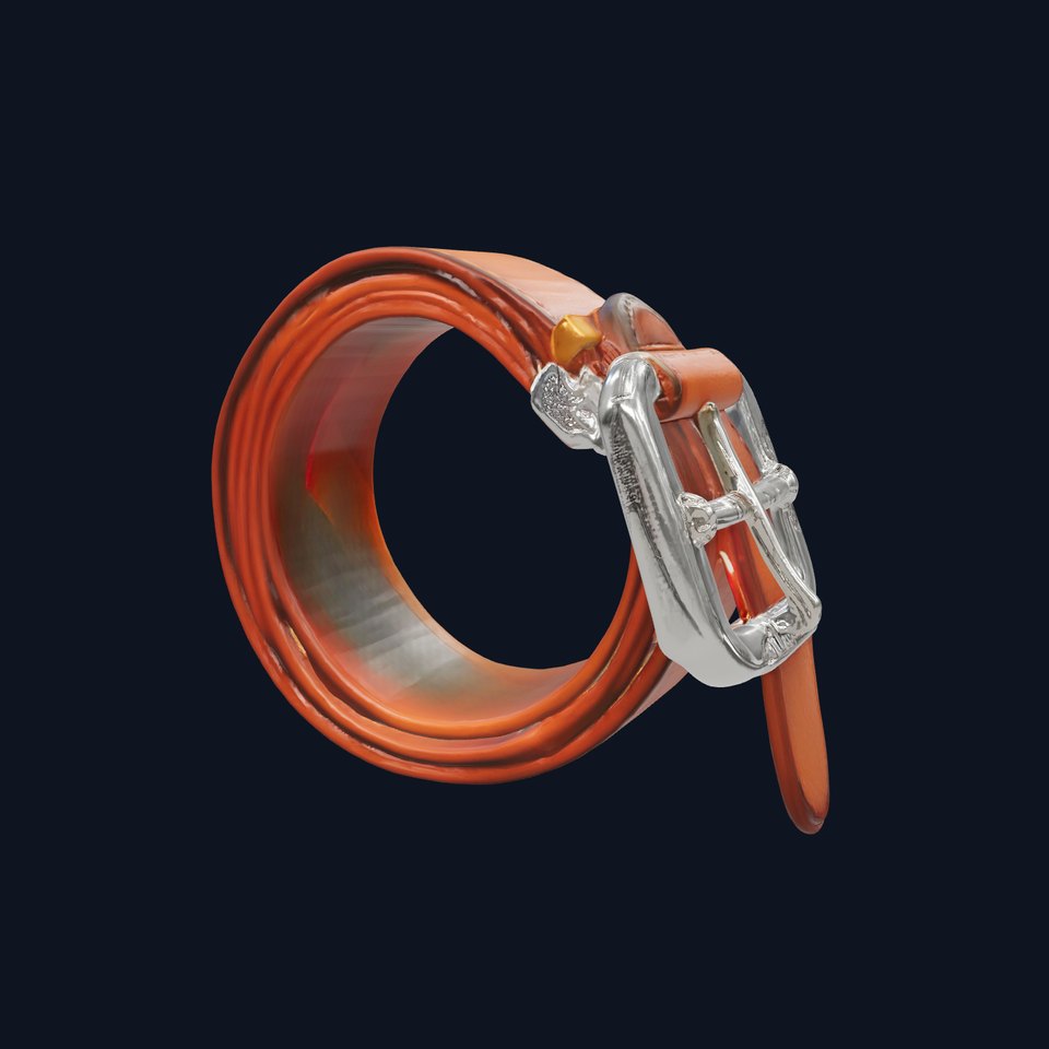 Leather Belt with Silver Buckle Intricate Design model pack