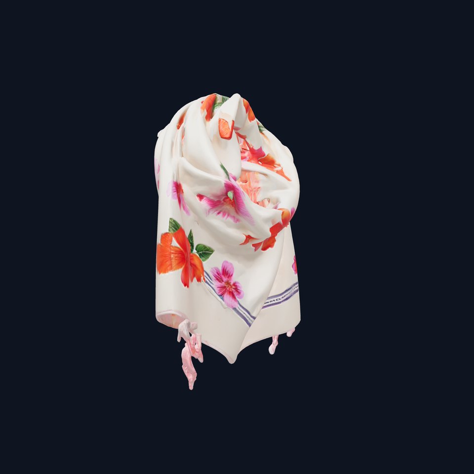Floral Silk Scarf with Fringe model pack