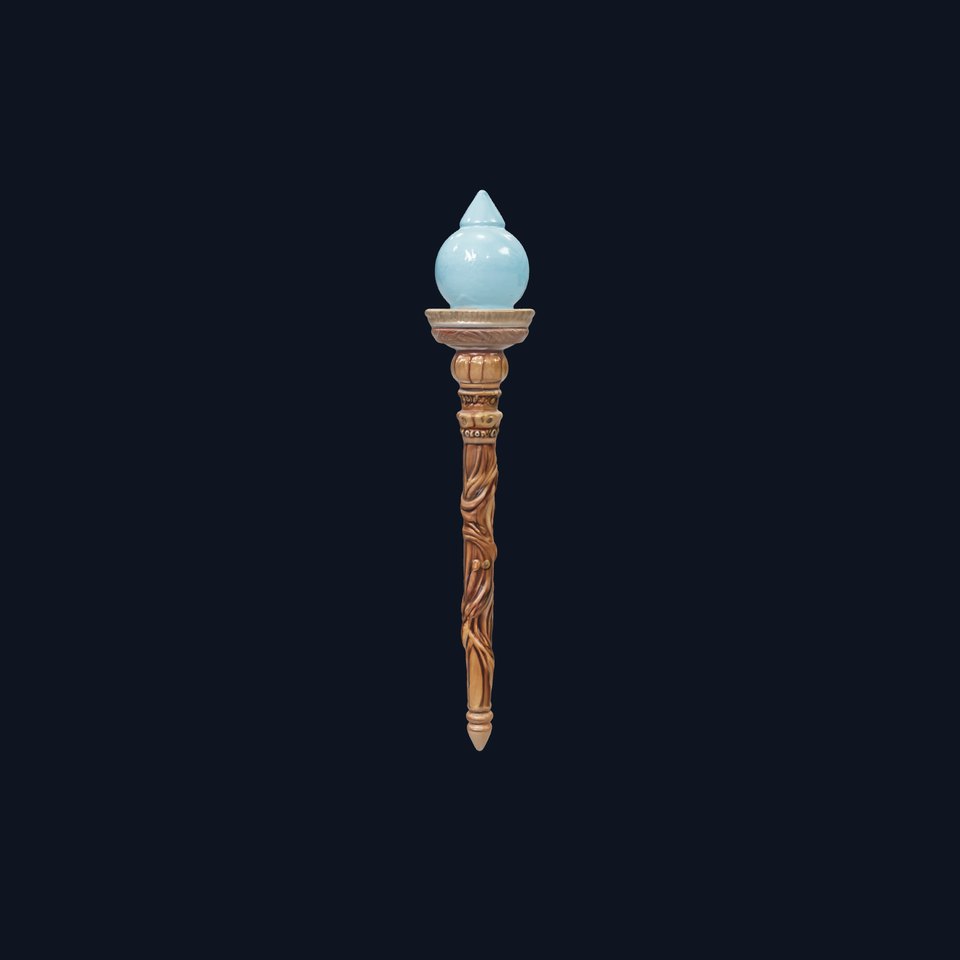 Enchanted Runic Oak Staff with Glowing Crystal Orb model pack