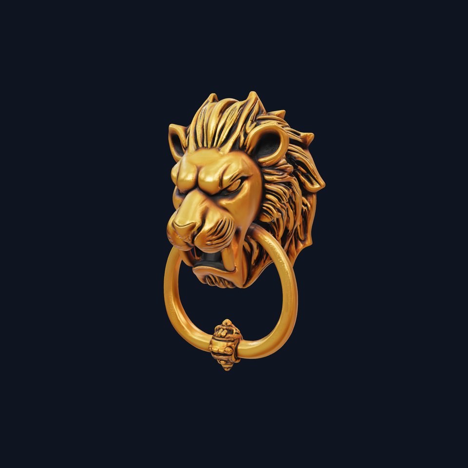 Malevolent Lion Head Door Knocker Bronze model pack