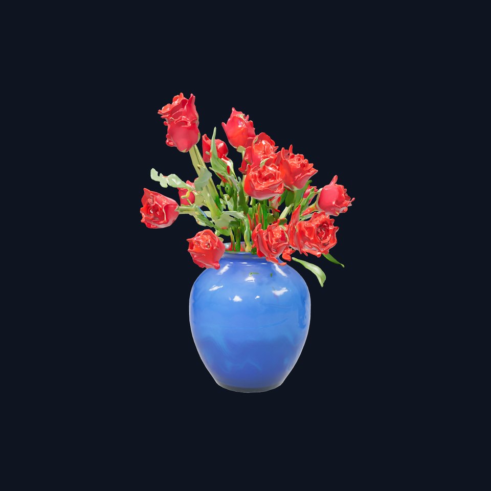 Elegant Blue Vase with Red Roses Bouquet Model Pack