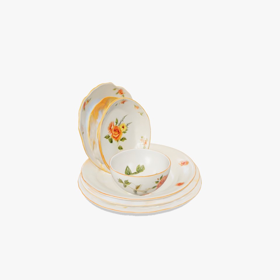 Farmhouse Porcelain Dish Set Floral Pattern model pack