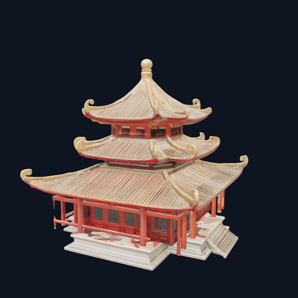 Taoist Temple Architecture Model Pack with Curved Roofs