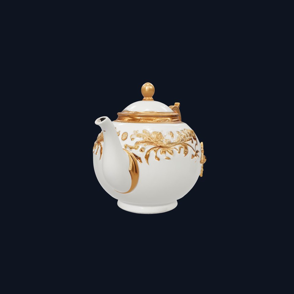 Ornate Teapot Traditional Motifs Ceramic Metal Model Pack