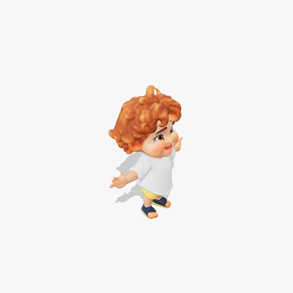 CurlyHaired Toddler D Model for Games and Animations
