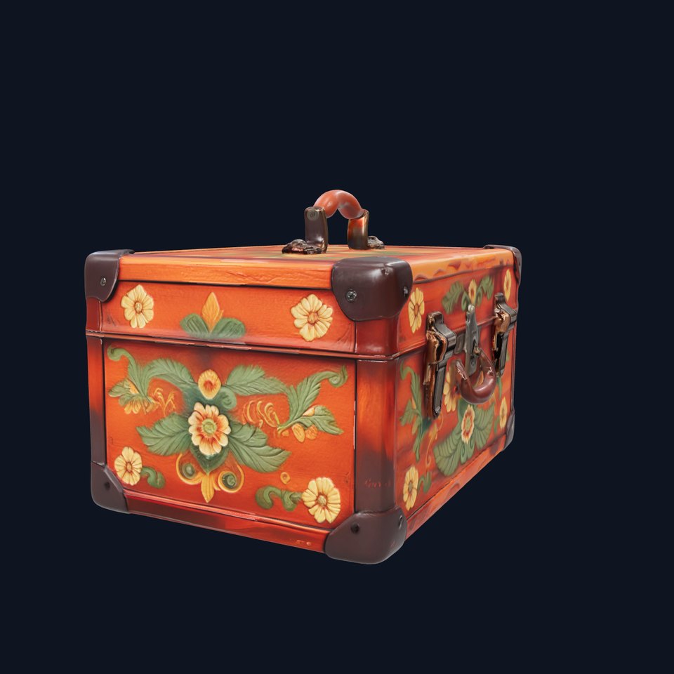 Vintage Floral Wooden Suitcase Model Pack