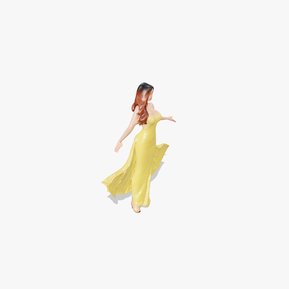 Elegant Female Character in Gold Dress for Game and Animation