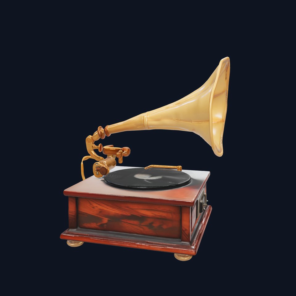 Vintage Gramophone Model Pack with Detailed Horn and Base