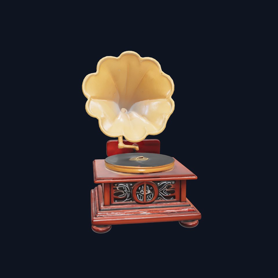 Vintage Gramophone Model Pack with Detailed Brass Horn