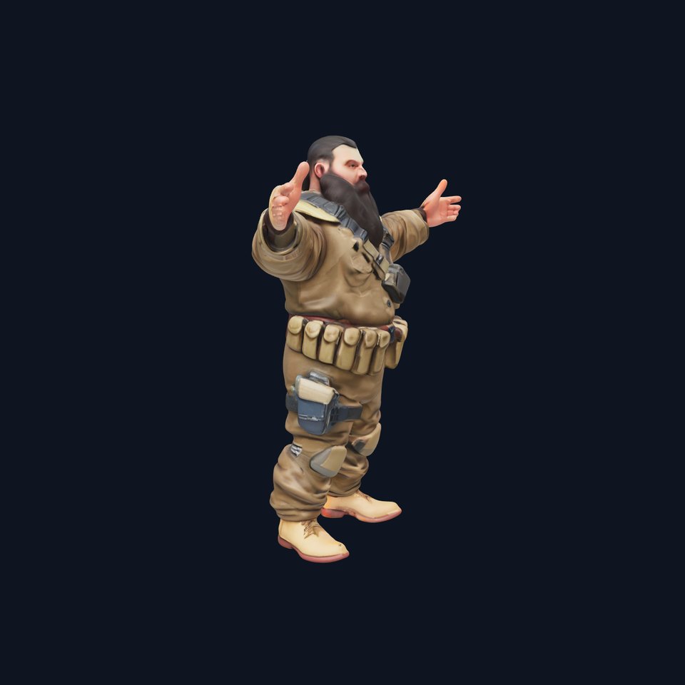 Bearded Soldier D Model with Tactical Gear for Games