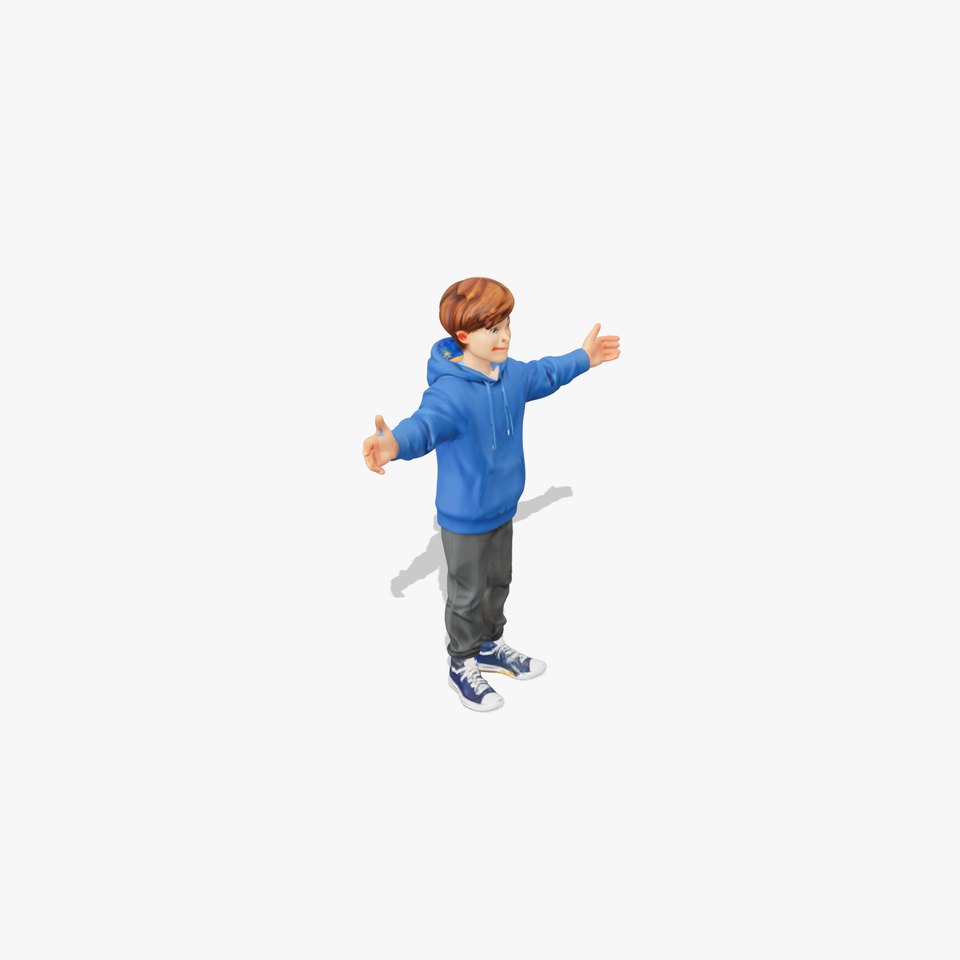 Young Adventurer Character in Casual Hoodie and Sneakers
