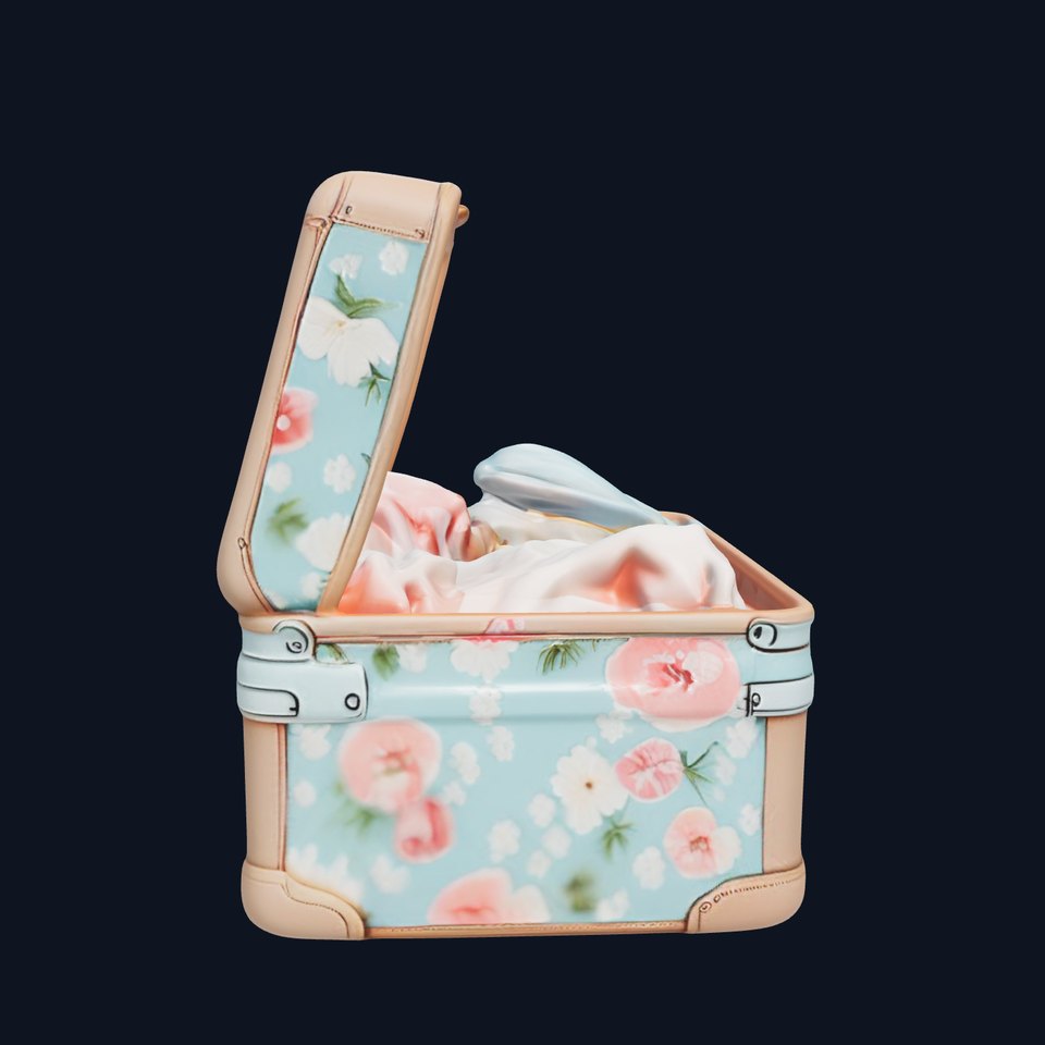 Vintage Floral Suitcase Model Pack with Clothing Items