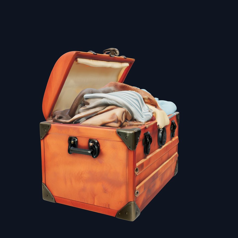 Antique Wooden Chest Model Pack with Clothing Detail